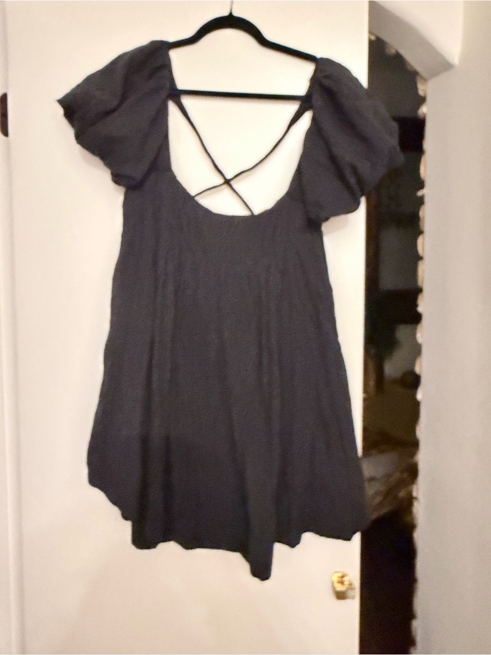 Free people Black Puff-Sleeve Crisscross Back Women’s Top